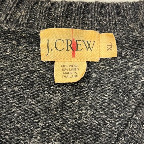 J Crew Vintage Wool Linen Striped V-neck Sweater, Gray, XL - Picture 3 of 8
